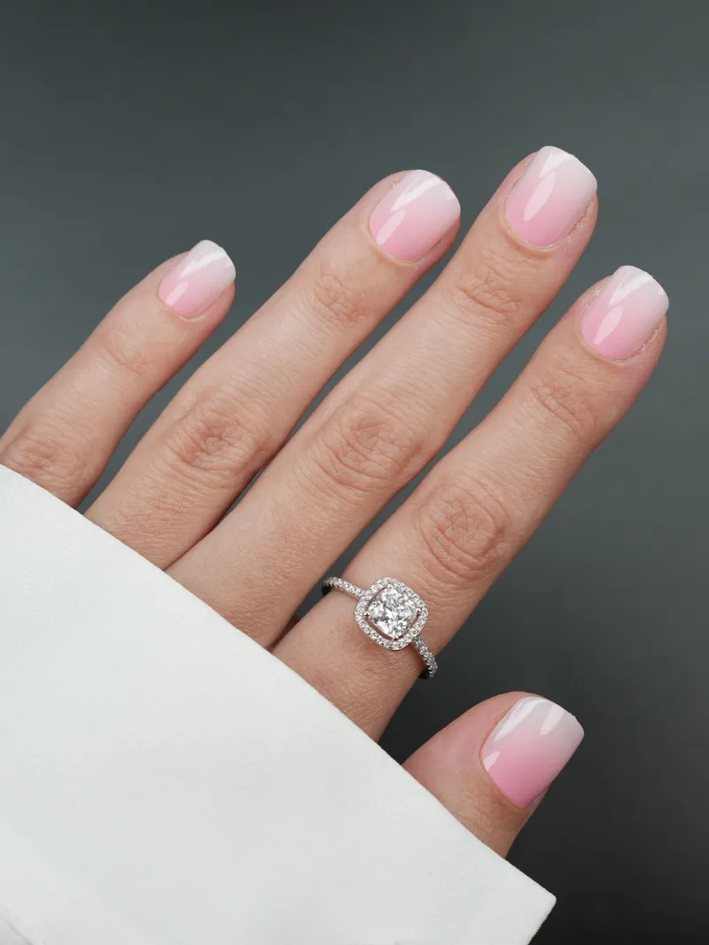Roxy Nails Paris Dynasty press on nails in pink ombré French manicure on square rounded shape