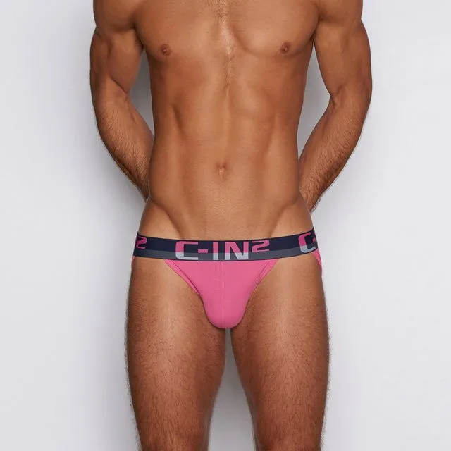 C-IN2 C-Theory Dash Brief Plato Pink, pink briefs with contrast waistband on flat lay