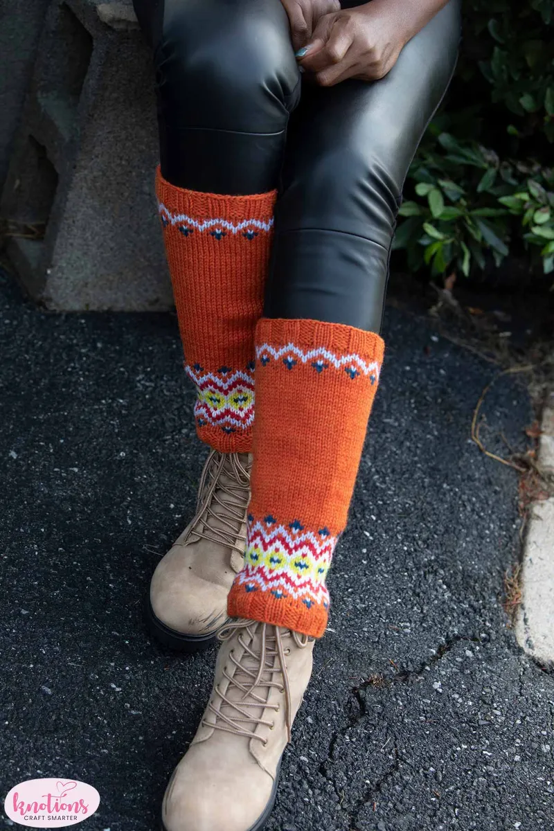 Kristen TenDyke Spanra Legwarmers in bright multicolor Fair Isle stripes