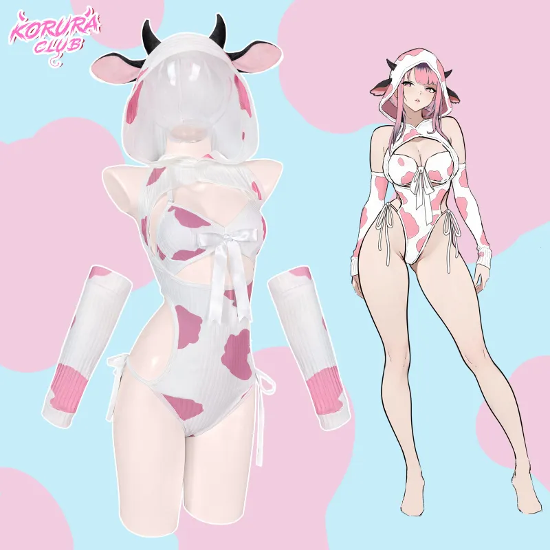Koruraclub Cosplay Pink Cow Costume KO134 knitted bodysuit with arm warmers