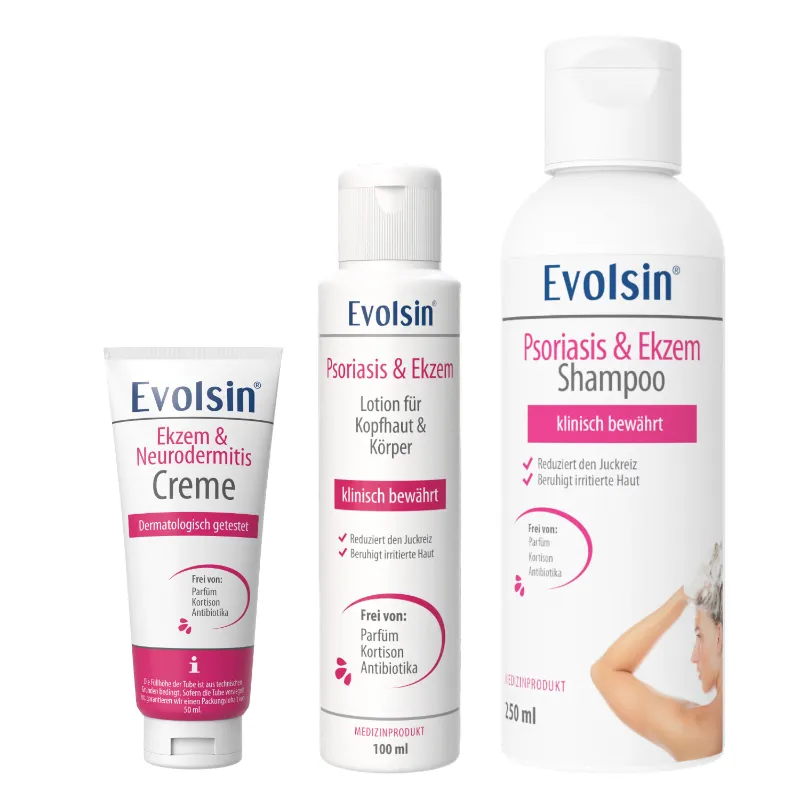 Evolsin Medical Ekzem & Neurodermitis Intensiv Bundle with cream, lotion, and shampoo for eczema care