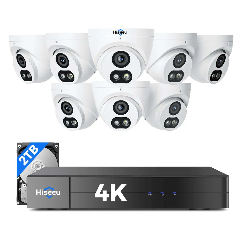 Hiseeu 8MP 4K PoE dome camera system with NVR and 2TB HDD