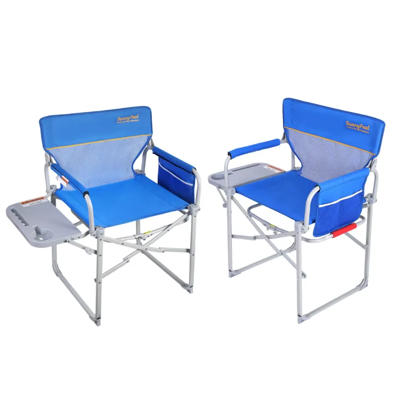SunnyFeel Outdoor Sunnyfeel Folding Camping Chair with Side Table, blue mesh, two pack