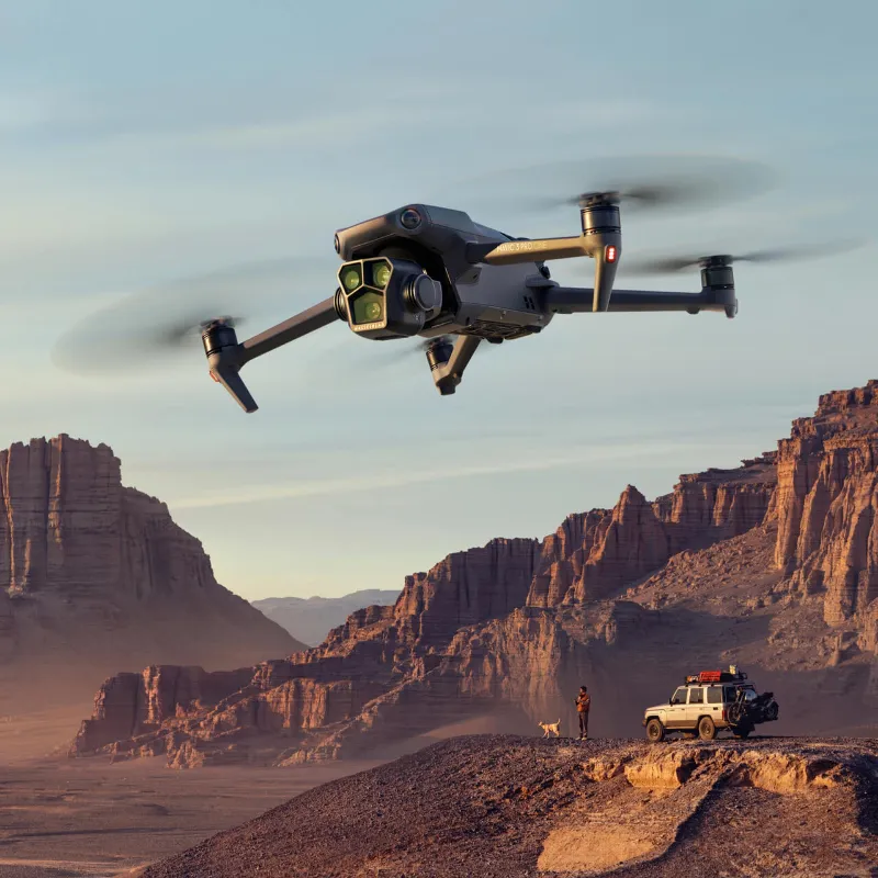 DJI drones Mavic 3 Pro with triple camera system, remote controller, and accessory bundle