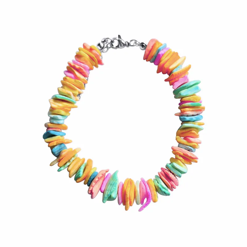 DORSYA Summer Sunset Colourful Shell Bracelet with multicoloured natural shell chips in sunset hues