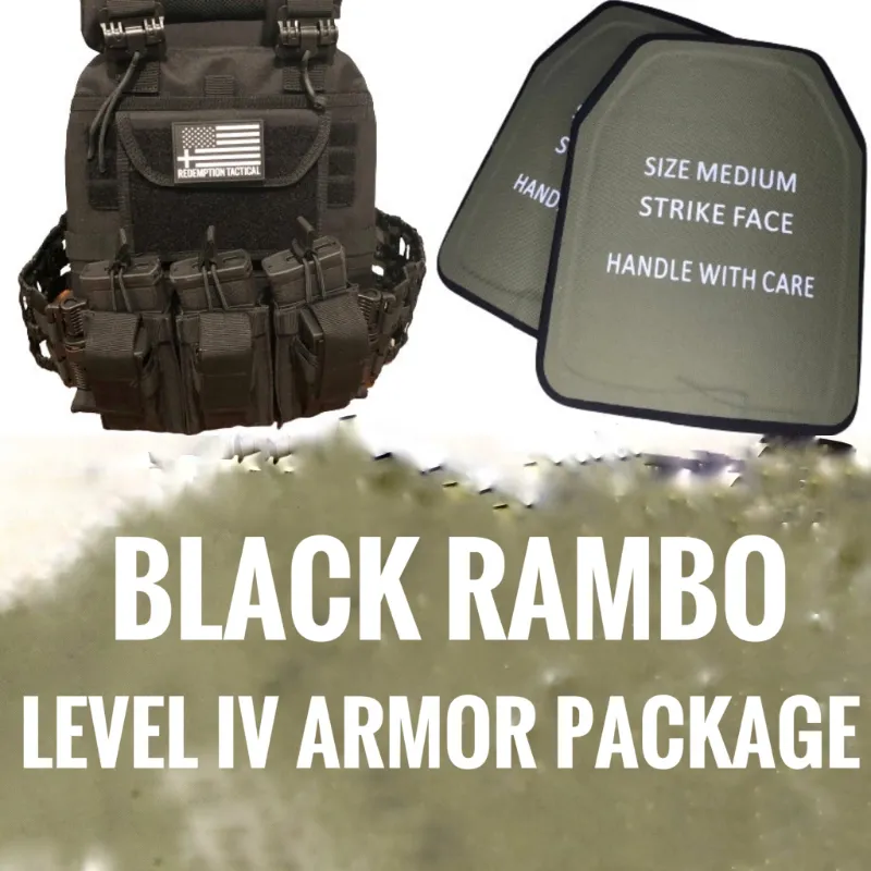 MyHackerTech BLACK RAMBO Level IV armored vest combo with ceramic plates front and back