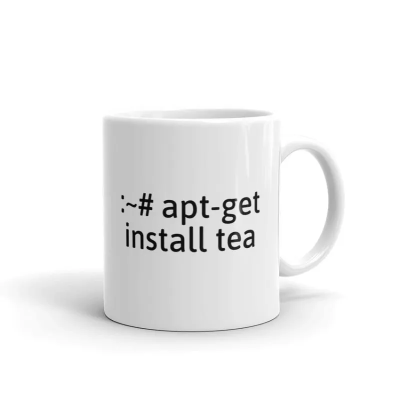 MyHackerTech apt-get install tea Hacker Mug White with printed design visible