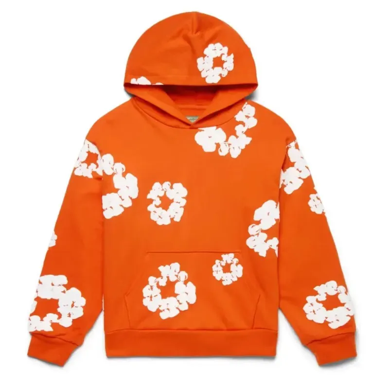 AfewVibe Denim Tears The Cotton Wreath Sweatshirt Orange, orange crewneck with white wreath print