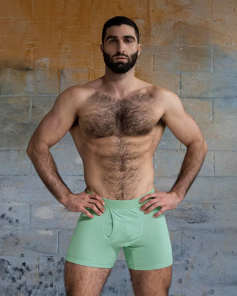 C-IN2 Flex Boxer Brief 5" Inseam Sage Green, green mesh brief front view