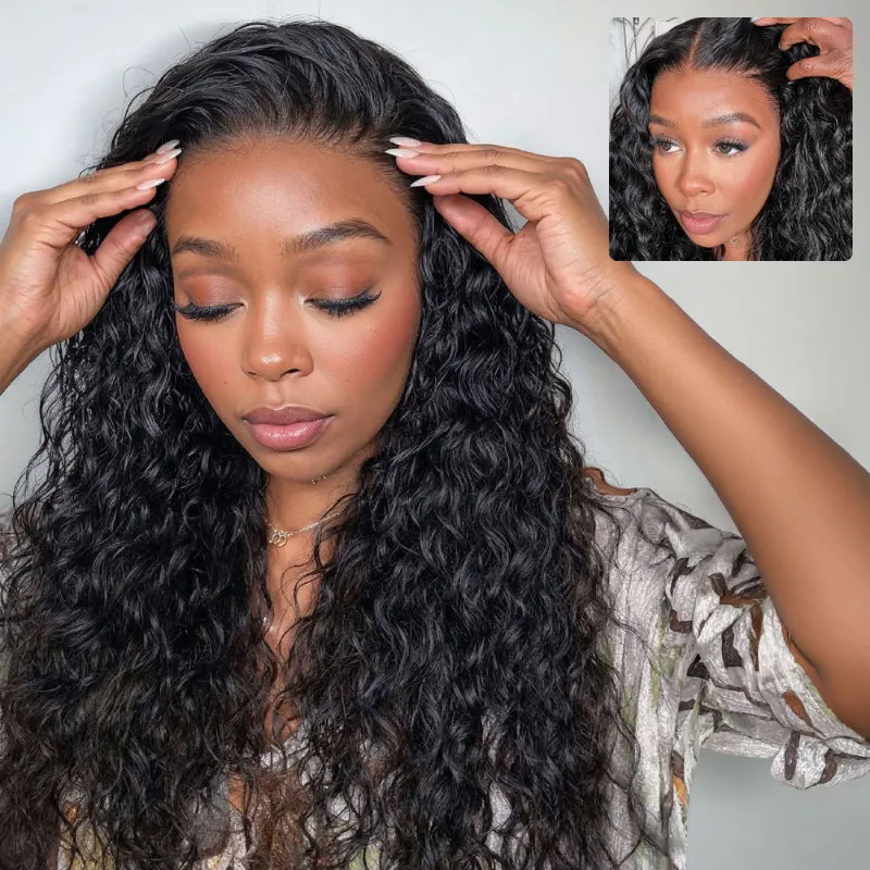 Megalook 18 inch 13x6 Three-Go Glueless Wig With Drawstring in natural black on wig head