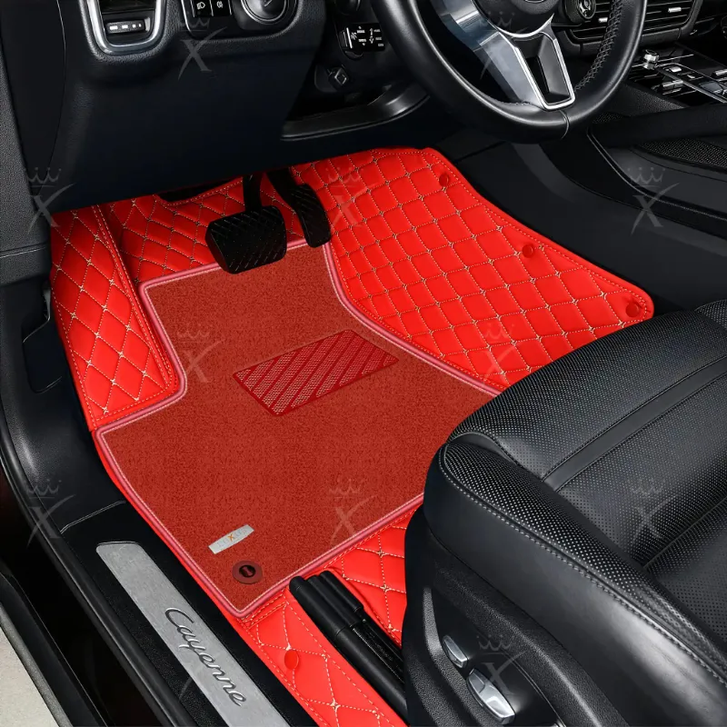 Luxus Car Mats Ferrari Red & Red Top Carpet floor mat showing diamond stitching detail
