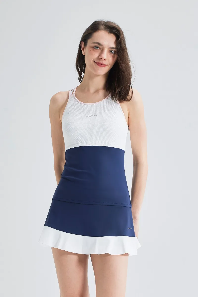 SALTUM Criss-Cross Strappy Back Tank with color-block panels and back strap detail