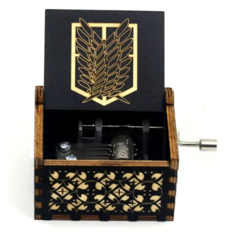 Animeancy AOT Music Box wooden hand-crank with emblem detail