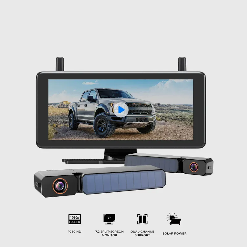 AUTO-VOX Solar3A Plus Max dual-camera kit with two wireless cameras and 7.2-inch monitor
