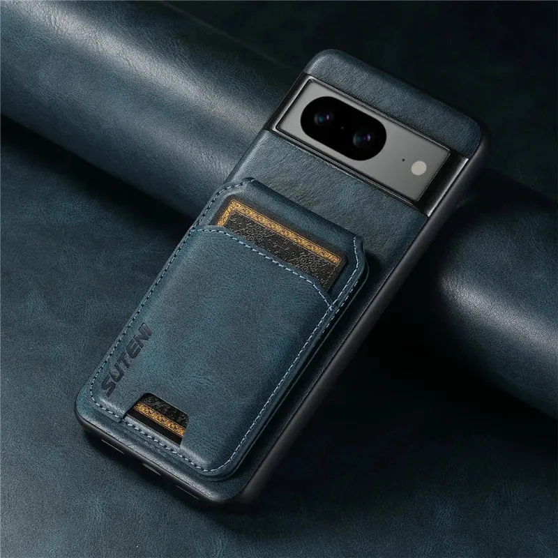 The Pixel Case Leather Wallet Case with Card Holder for Google Pixel 8 Series showing card slots and leather finish
