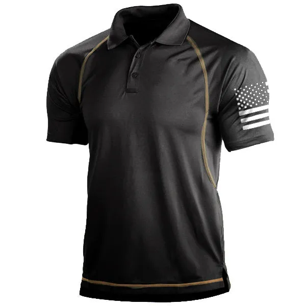 Falour Men's Outdoor Combat Shirt Quick Dry Short Sleeve with polo collar and buttons