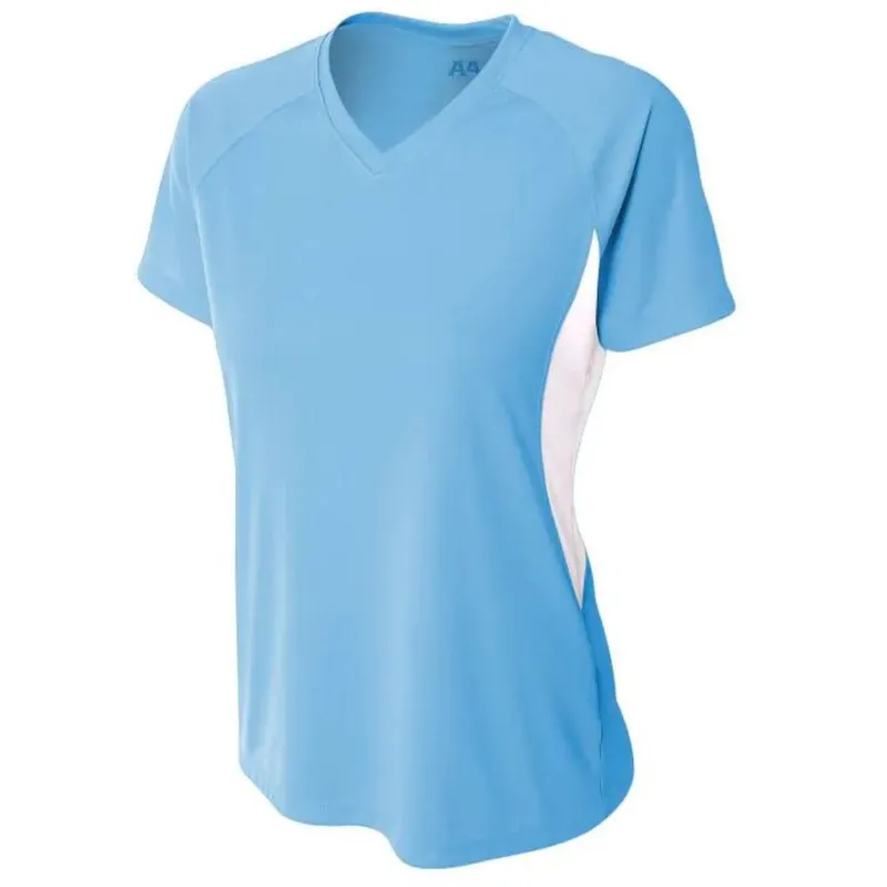 Do It Tennis A4 Women's Athletic Color Block Performance V-Neck Light Blue/White performance tee