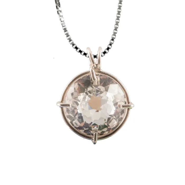 VOLTLIN Quartz Radiant Heart Chain Pendant sacred geometry necklace with clear quartz in silver frame