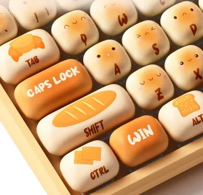 Juwas Akko Steam Bun Wonderland Mog Design 138pcs Keycaps close-up of the cute mushroom-shaped caps