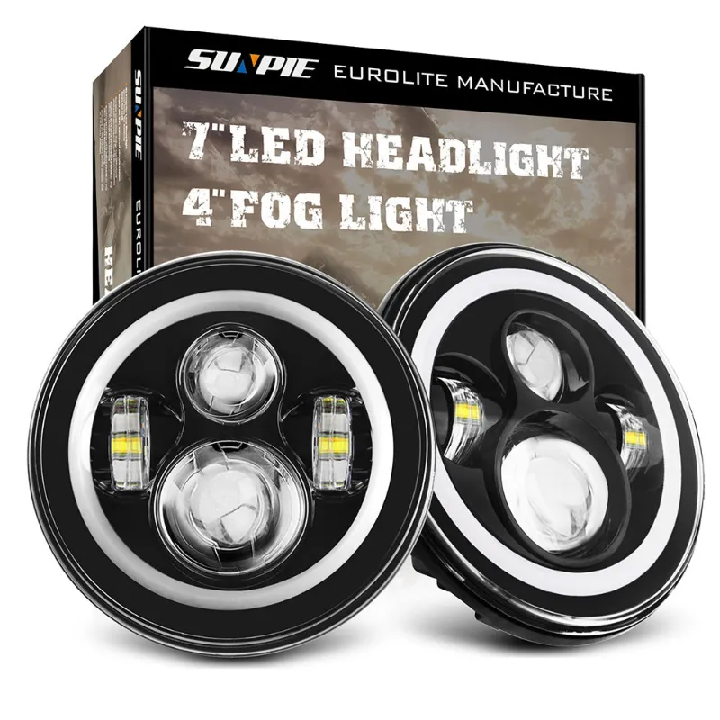Sunpie 7 inch LED Headlight Integrated DRL and Amber Turn Signal Function for 1976-2018 Jeep Wrangler CJ TJ LJ JK JKU 2pcs set