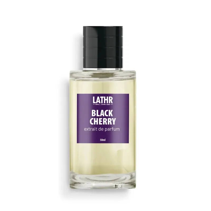 LATHR Black Cherry Extrait Cologne bottle on dark background