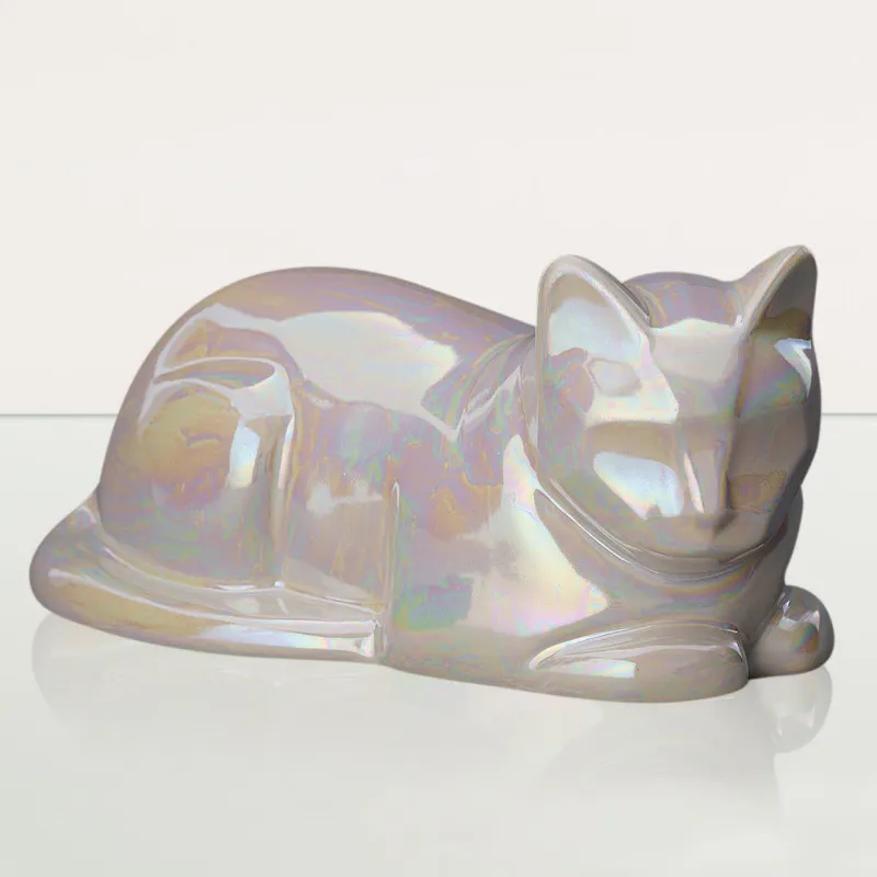 Pulvis Art Urns Cat Cremation Urn for Ashes in Pearly White ceramic with cat silhouette design
