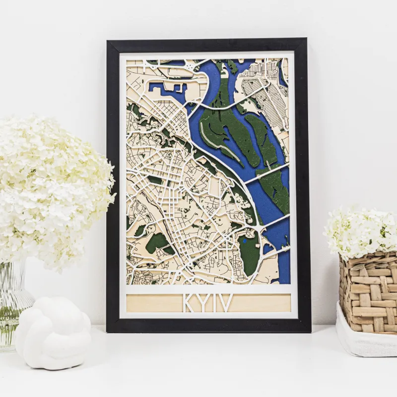 Enjoy The Wood 3D City Map Kyiv showing layered wooden street layout and river