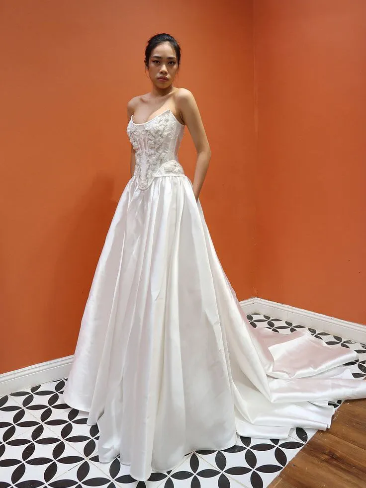 Selinadress A line Strapless Beaded Wedding Dresses Rustic Bridal Gowns in satin