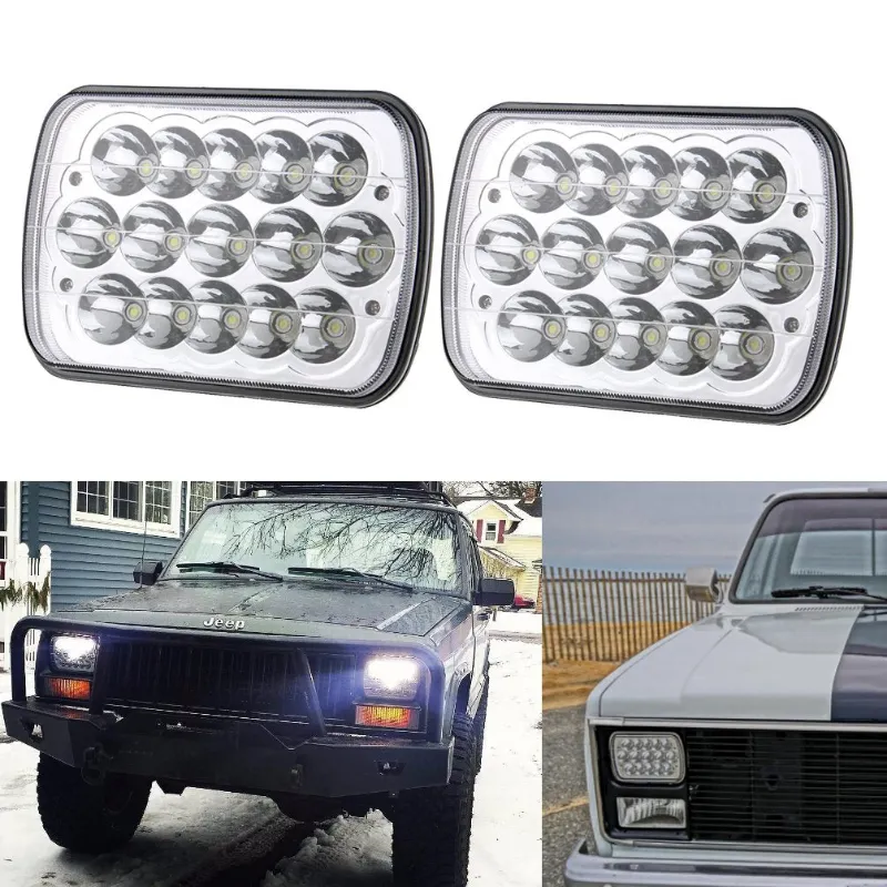 Sunpie 5x7 7x6 LED headlights hi/lo sealed beam pair for Jeep Wrangler YJ and Cherokee XJ