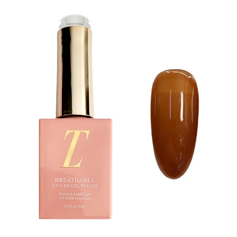 Tuesday in Love Craving sheer caramel brown halal gel nail polish bottle