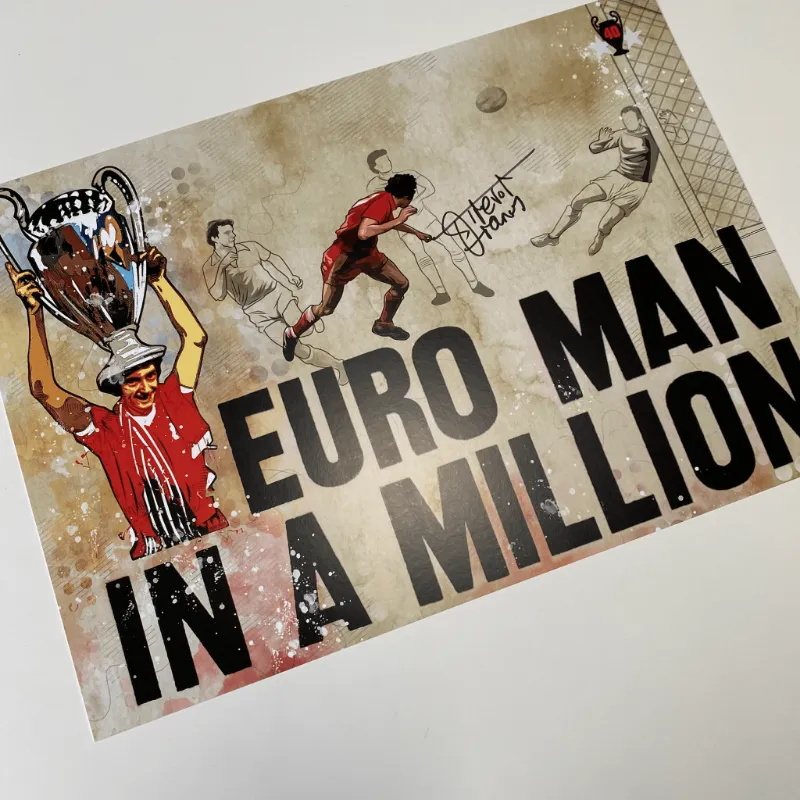 Rogues Gallery 40 Years On - Euro Man In A Million - (Signed) A3 Print showing Trevor Francis and European Cup imagery