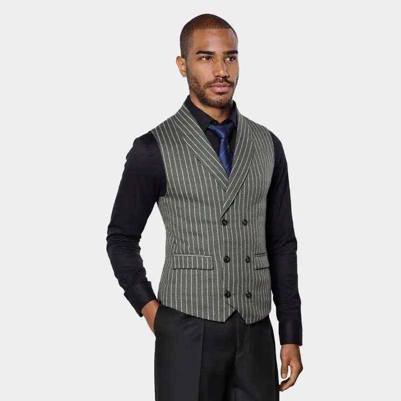 Cloudstyle double-breasted striped shawl collar casual vest in grey