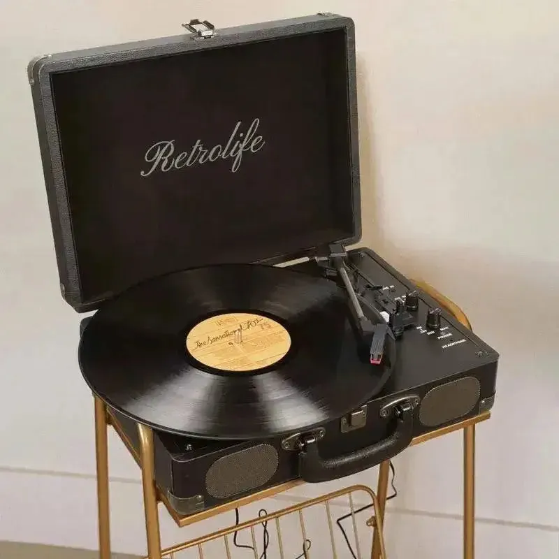Retrolife Vintage Suitcase Record Player R609, portable turntable with built-in speakers and carry handle