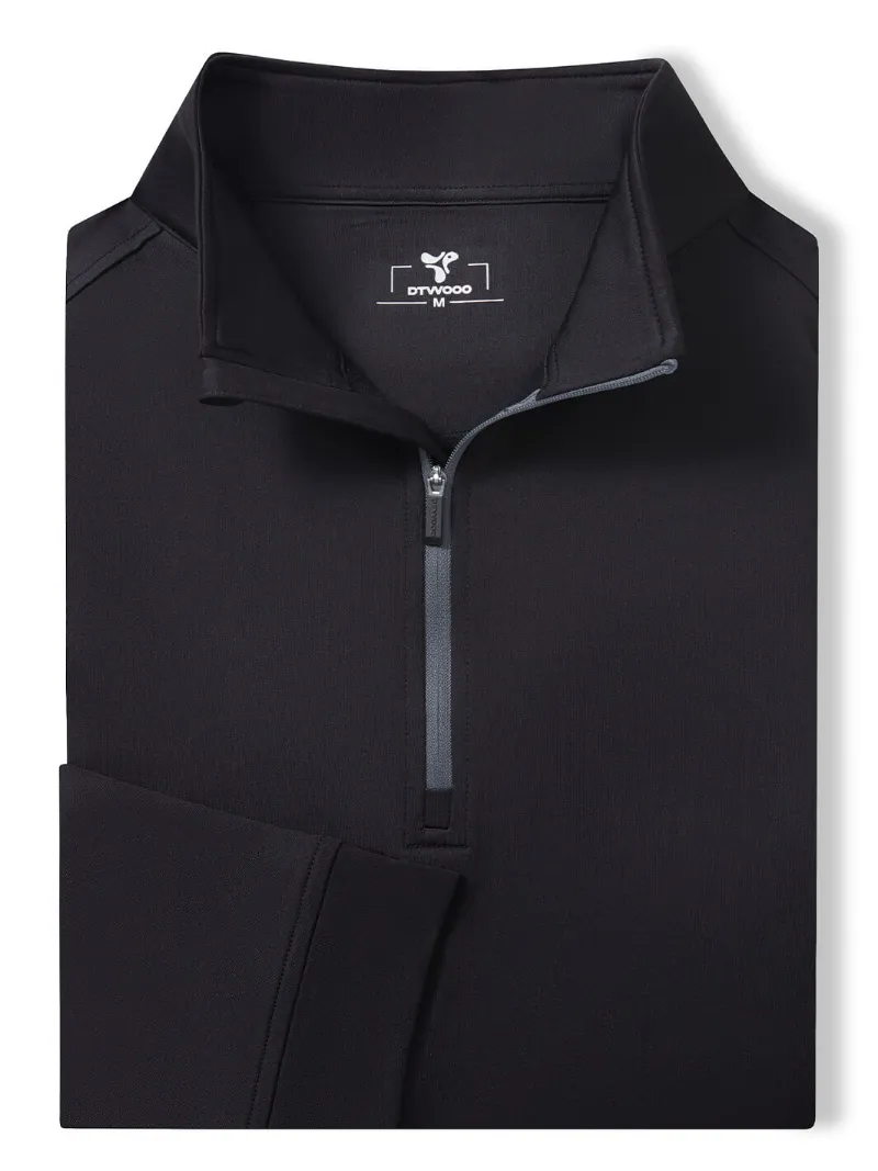 DTWOOO Solid Performance Fleece Quarter-Zip in Meteorite dark gray with stand-up collar and half zipper