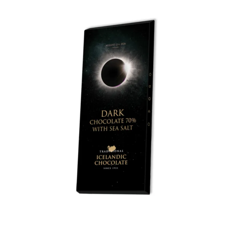 Nammi 70% Dark Chocolate with Sea Salt premium Icelandic chocolate bar with scenic wrapper