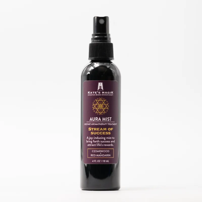 Kates Magik Stream of Success Aura Mist bottle with cedarwood and mandarin essential oils