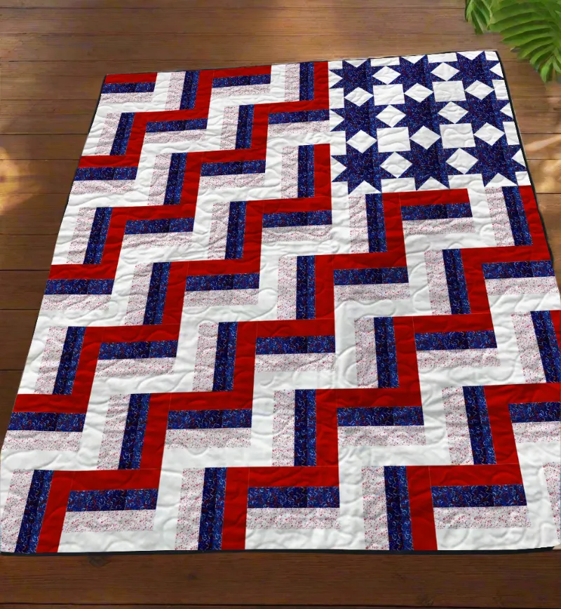 Boho Blanket Patriotic Pathways Quilt Pattern, a bold graphic quilt design inspired by tree rings