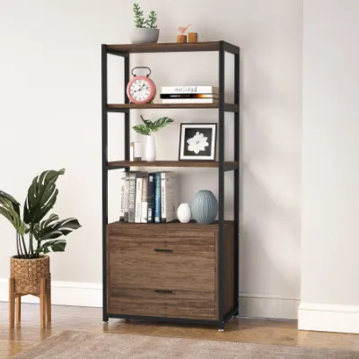 Tribesigns 2-Drawer Bookshelf Etagere Bookcase with open shelves and rustic industrial design
