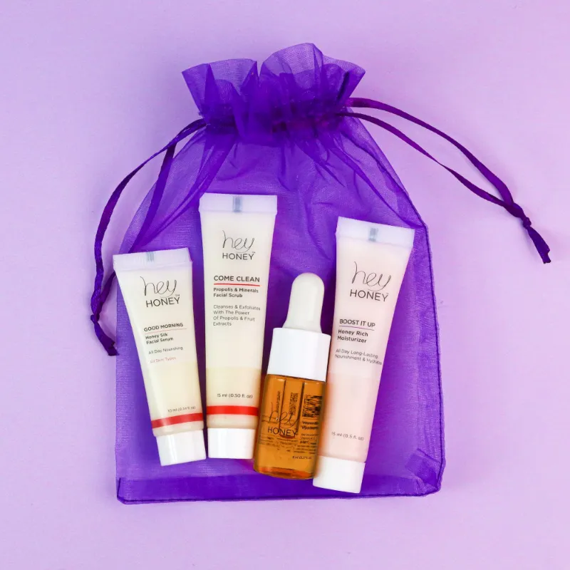 Hey Honey Brand Introduction Kit For All Ageless Skin with four deluxe skincare products