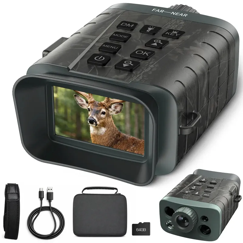 Voopeak 4K night vision goggles with rangefinder worn outdoors at night