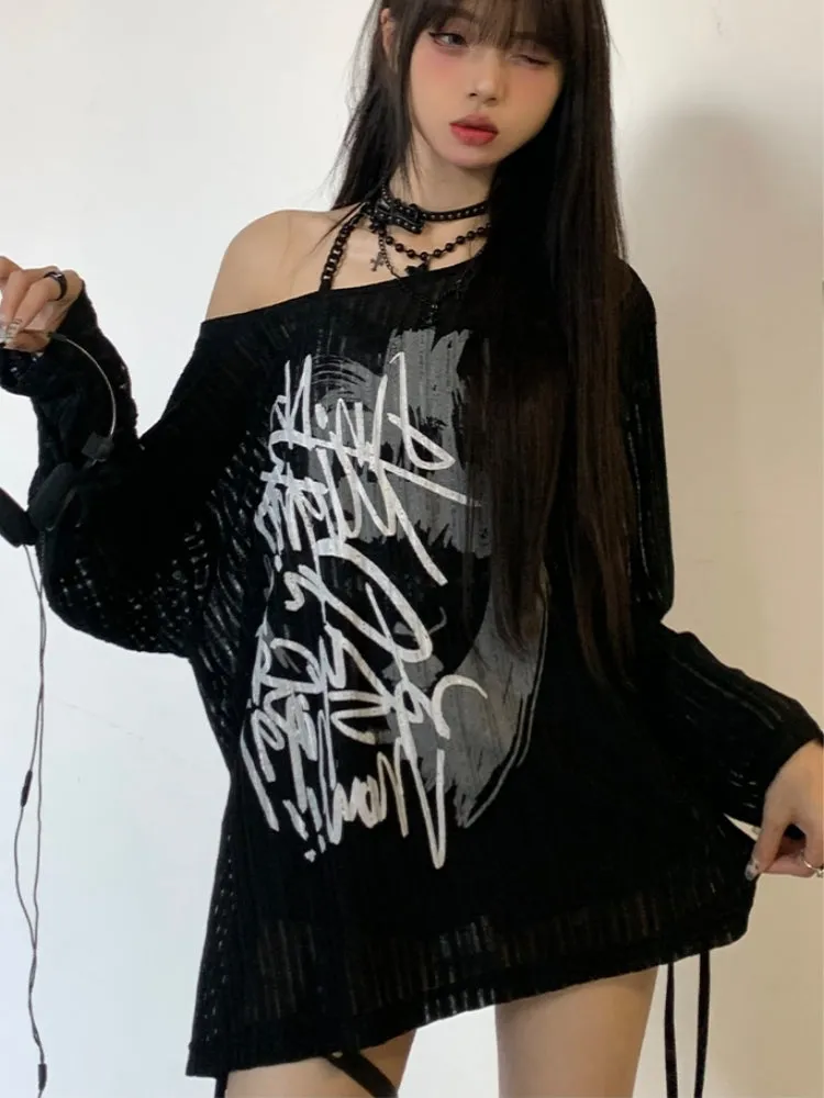 Juwas Black Graffiti Print Summer Base Shirt showing relaxed fit.