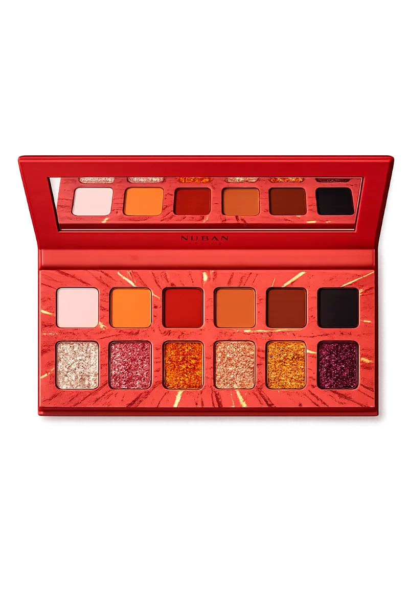 Nuban Beauty ÉCLAT Eyeshadow Palette open with twelve shades