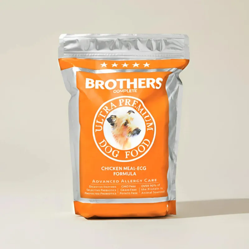 Found My Animal Chicken and Egg Dog Food, bag of Brothers grain-free dry dog food on white background