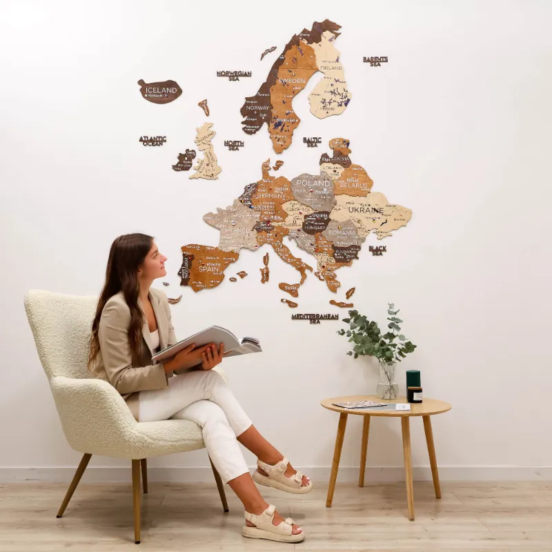 Enjoy The Wood 3D Europe Wooden Map Multicolor with dimensional countries in multiple colors