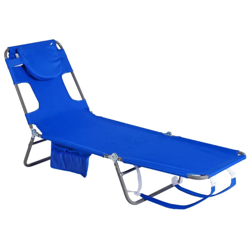 SunnyFeel Outdoor folding adjustable chaise lounge chair in blue with backpack straps