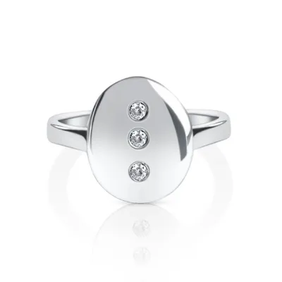 DORSYA April Birthstone Signet Ring with three quartz stones in sterling silver coin top