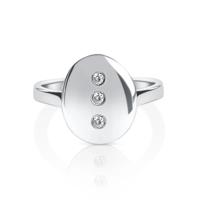 DORSYA April Birthstone Signet Ring with three quartz stones in sterling silver coin top
