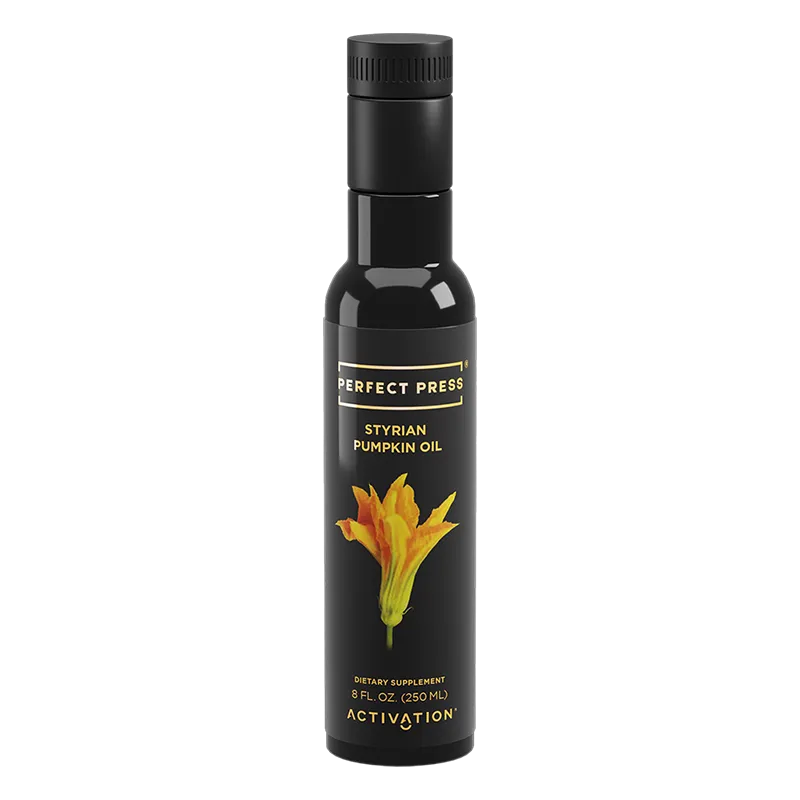 Activation Products Styrian Pumpkin Oil Perfect Press bottle in dark Miron glass