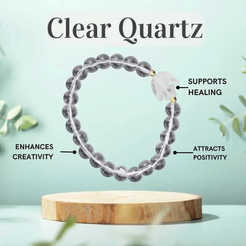 Turix Clear Quartz Moon Magic Bracelet with natural clear quartz beads on elastic band