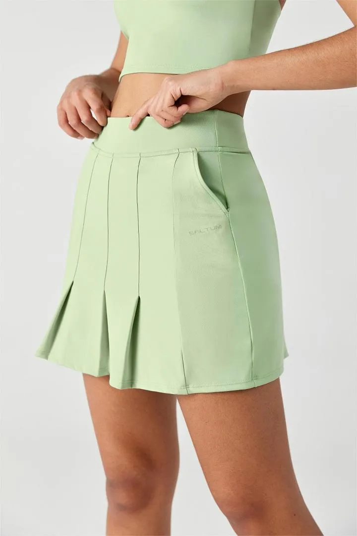 SALTUM High-Rise Pleated Mini Skirt in Lt Green with pleated detail and athletic fit
